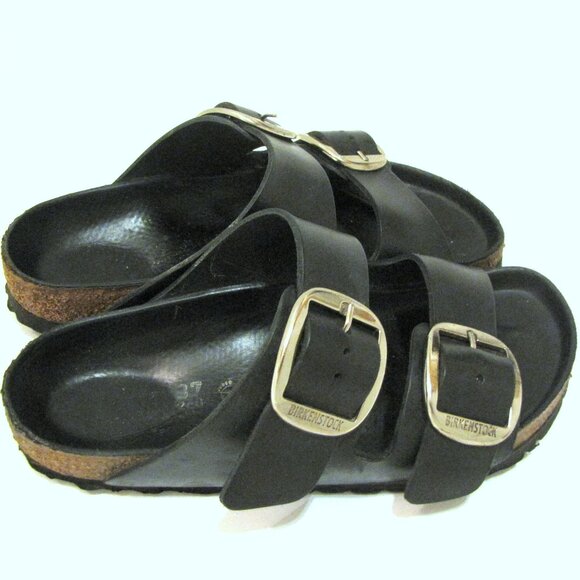 Birkenstock Big Buckle Arizona Black Leather Sz 37 Standard Width - Picture 1 of 8
